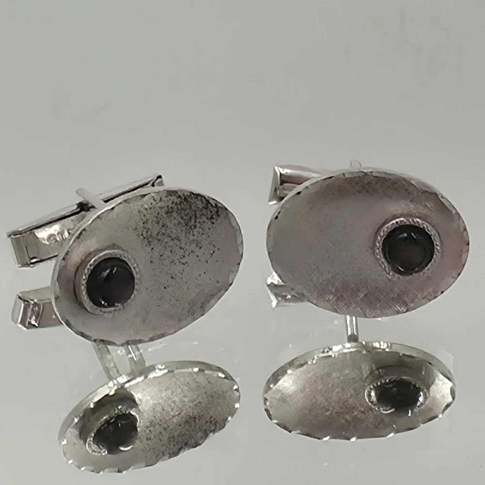 Sterling T2 Cufflinks Mens OS Silver Good Textured Oval Black Onyx Toggle Back